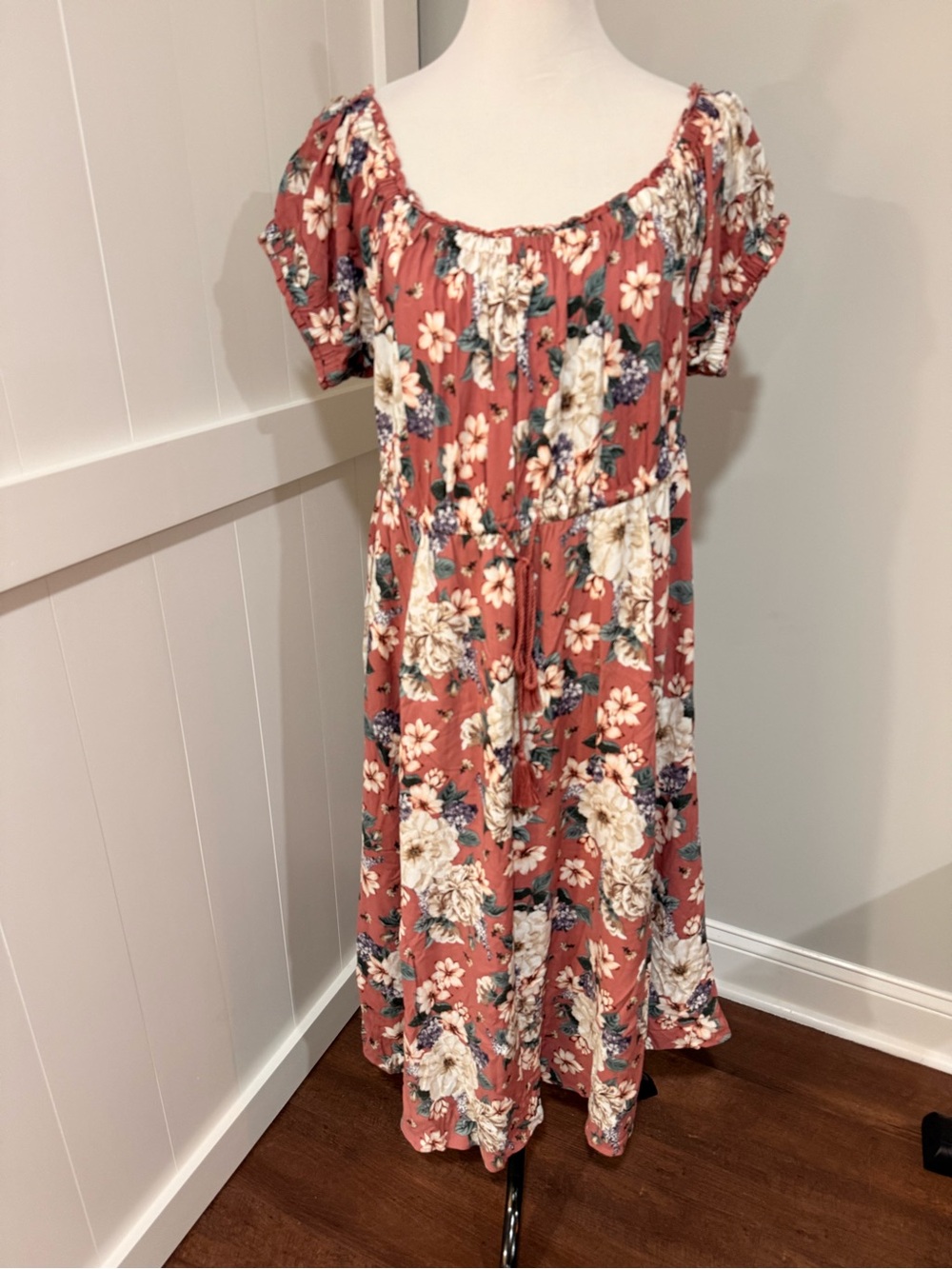 Floral Off-Shoulder Maxi Dress in Dusty Rose